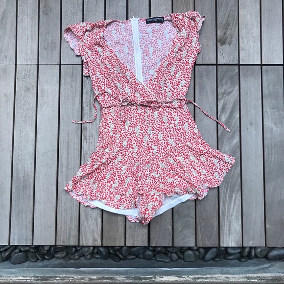 INTHEBEGINNING LA Red Current Print Short Romper - Picture 1 of 5